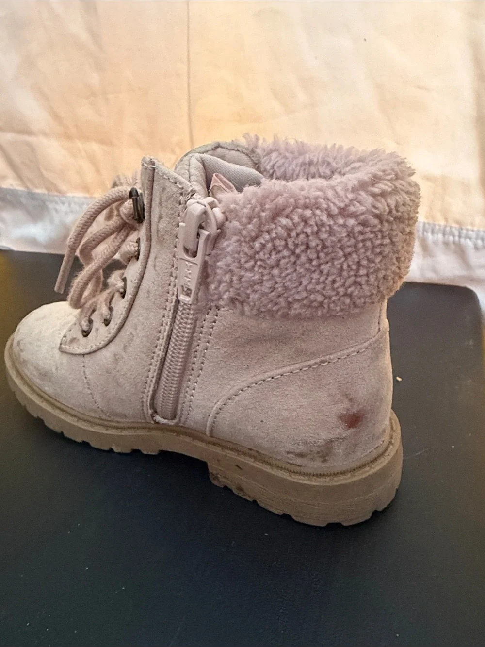 Old Navy Girls Pink Lace-Up Faux-Fur Ankle Boots